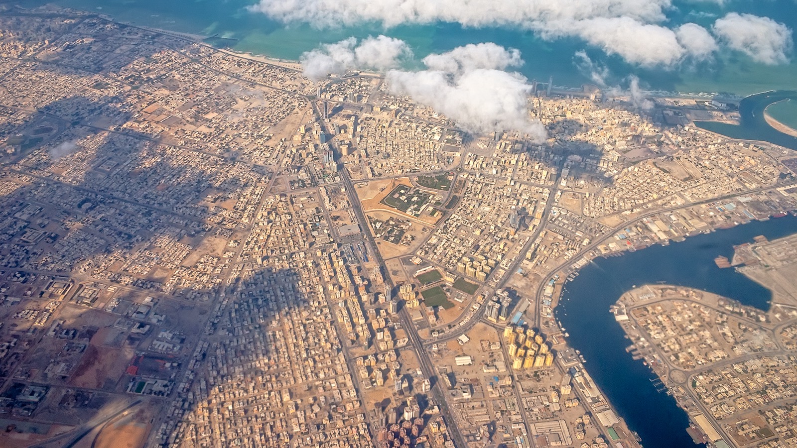Aerial view of Ajman and its creek